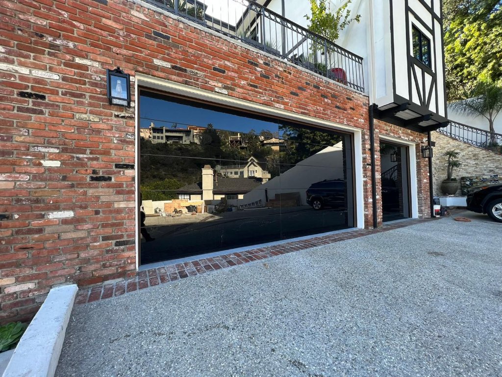 White raised panel garage door freshly installed at classic Burbank ranch home