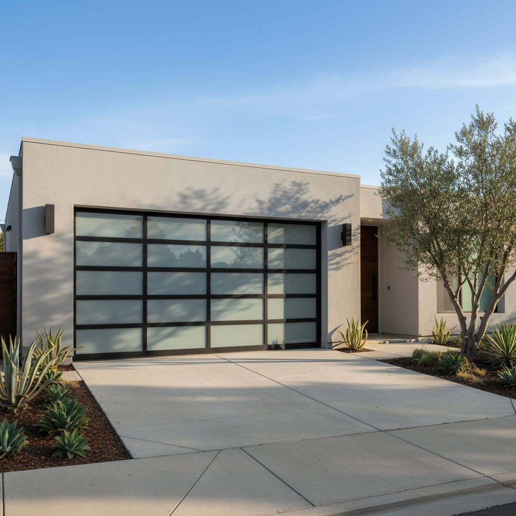 Modern garage door showcasing essential garage door maintenance tips